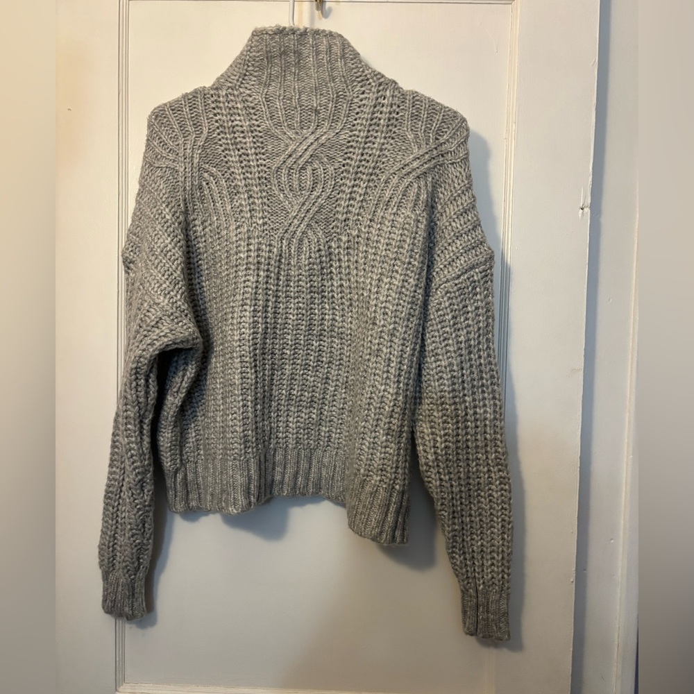 Aerie Mock Neck Chunky Grey Knit Sweater